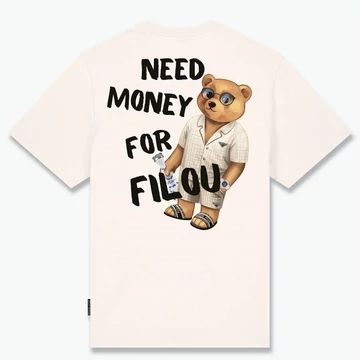 SS25 Oversized Backprint T-Shirt, Need Money - Pearl white