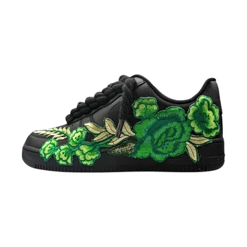 Nike Air Force 1 Low Black Green Rose Rope Lace