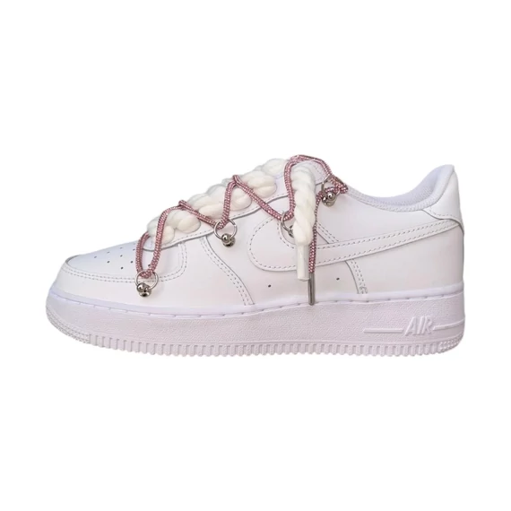 Nike Air Force 1 Low 07 White Pink Crystal Double Rope Laces