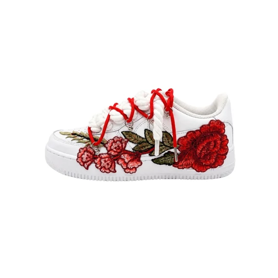 Nike Air Force 1 Low White Red Rose Double Rope Lace